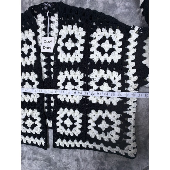 Davi & Dani Women Crochet Cardigan Black White Open Front Granny Square Boho 3XL - Picture 11 of 16